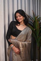 Gold Sequin Saree with Black Contrast Sequin Blouse – Elegant Party Wear & Festive Designer Saree for Women