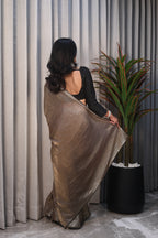 Gold Sequin Saree with Black Contrast Sequin Blouse – Elegant Party Wear & Festive Designer Saree for Women