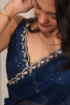Elegant Navy Blue Satin Silk Saree with Sequin Work & Designer Lace Border – Party & Festive Wear