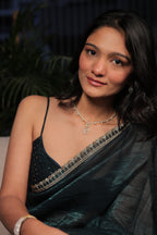 Bottle Green Satin Silk Saree with Sequin Work & Designer Stone Border – Party Wear