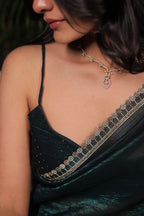 Bottle Green Satin Silk Saree with Sequin Work & Designer Stone Border – Party Wear