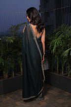 Bottle Green Satin Silk Saree with Sequin Work & Designer Stone Border – Party Wear