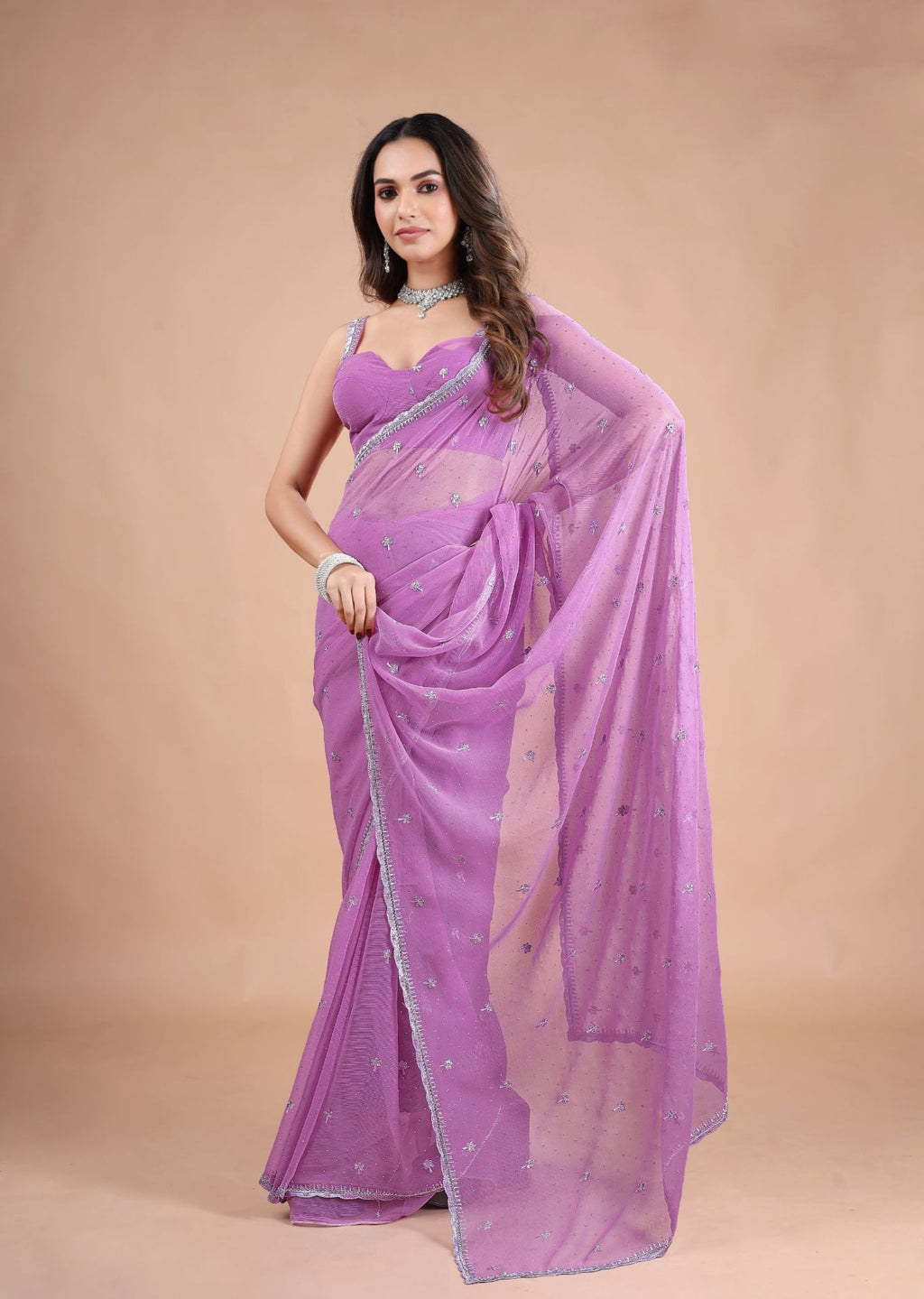 Sea Green Organza Saree with Zari Floral Buti & Stone Work Border