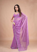 Sea Green Organza Saree with Zari Floral Buti & Stone Work Border