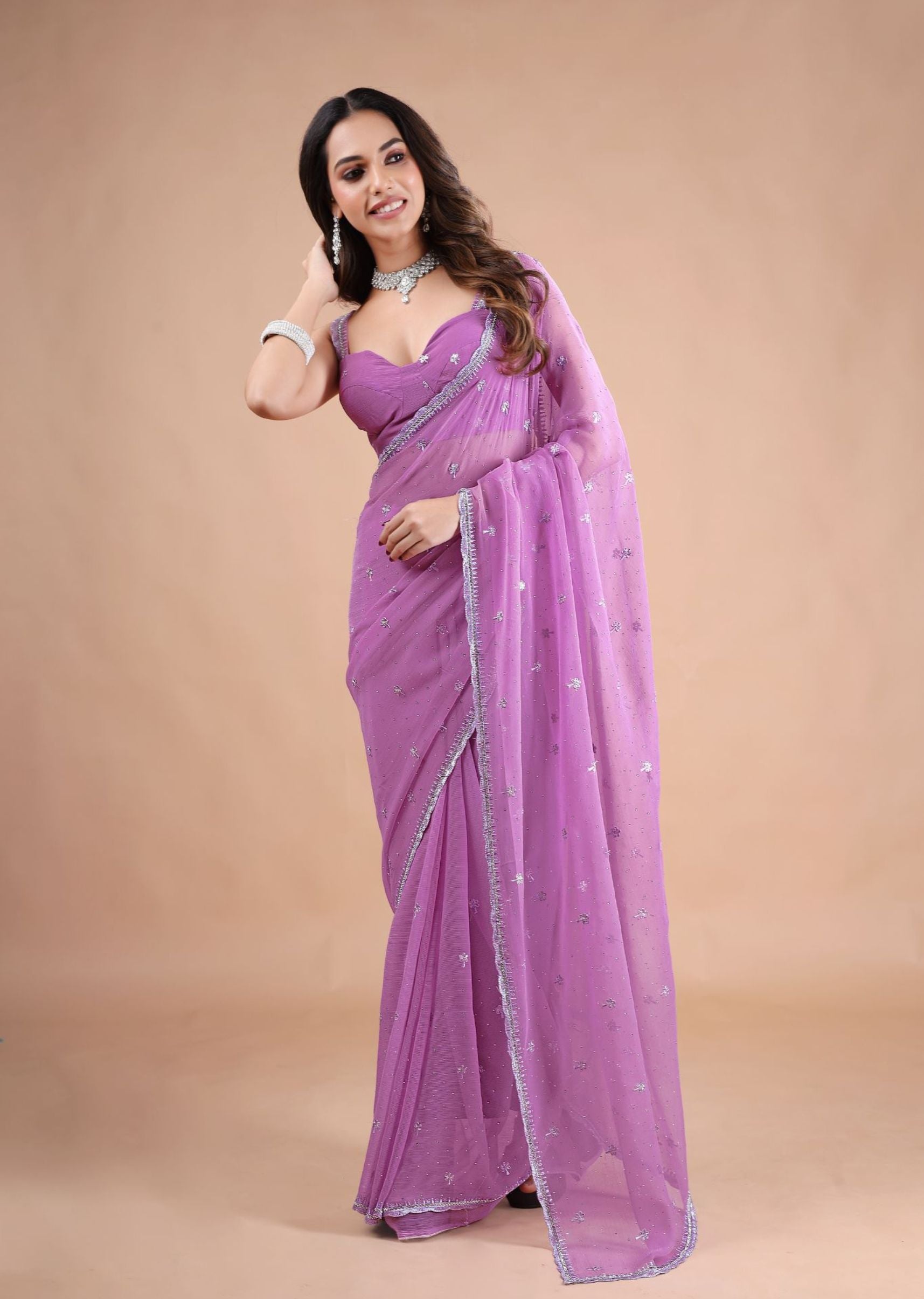 Sea Green Organza Saree with Zari Floral Buti & Stone Work Border