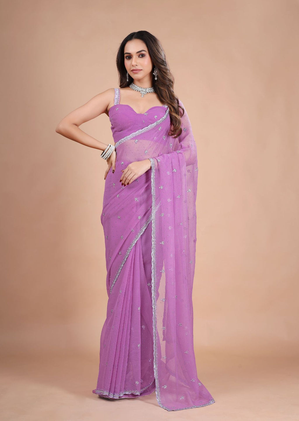 Sea Green Organza Saree with Zari Floral Buti & Stone Work Border