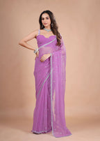 Sea Green Organza Saree with Zari Floral Buti & Stone Work Border
