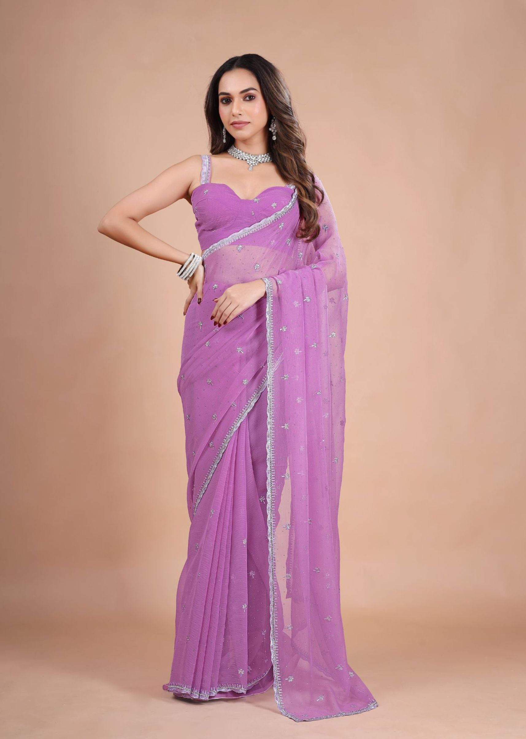 Sea Green Organza Saree with Zari Floral Buti & Stone Work Border