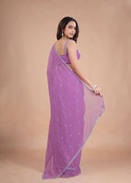 Sea Green Organza Saree with Zari Floral Buti & Stone Work Border