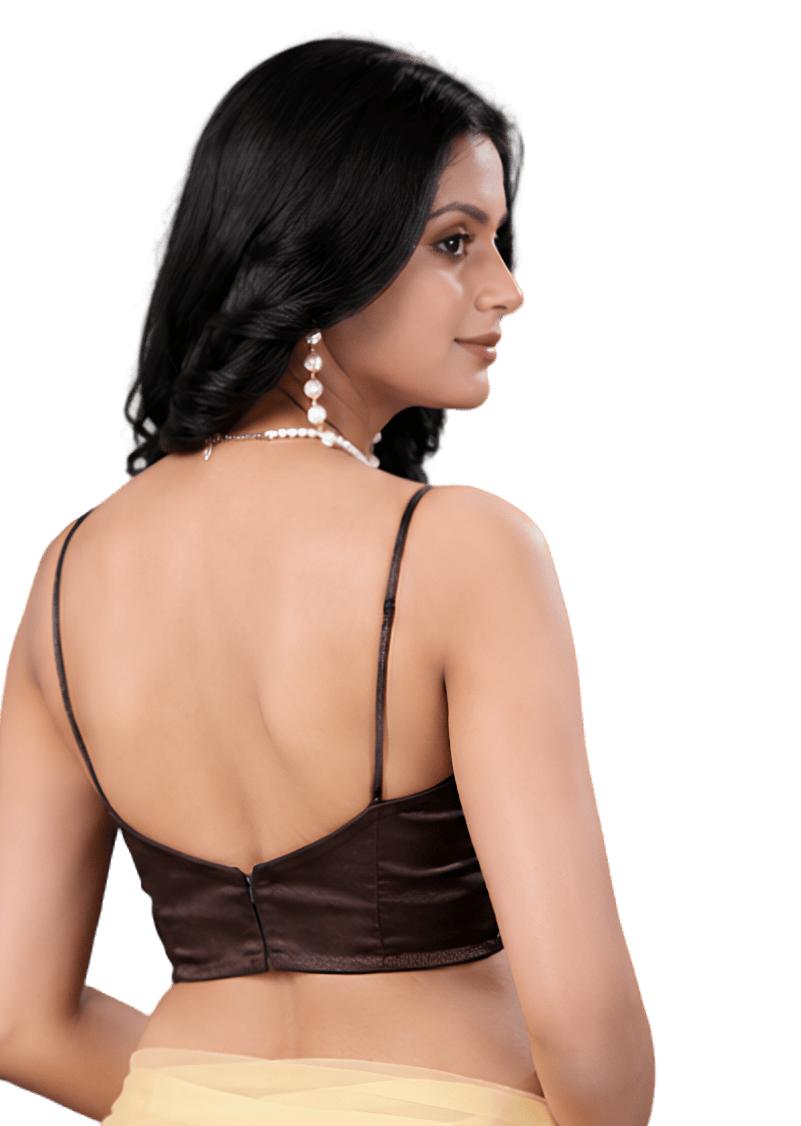 Coffee Brown Sweetheart Neck Spaghetti Strap Readymade Blouse for Women