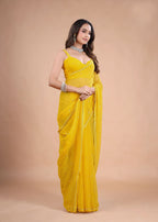 Sea Green Organza Saree with Zari Floral Buti & Stone Work Border
