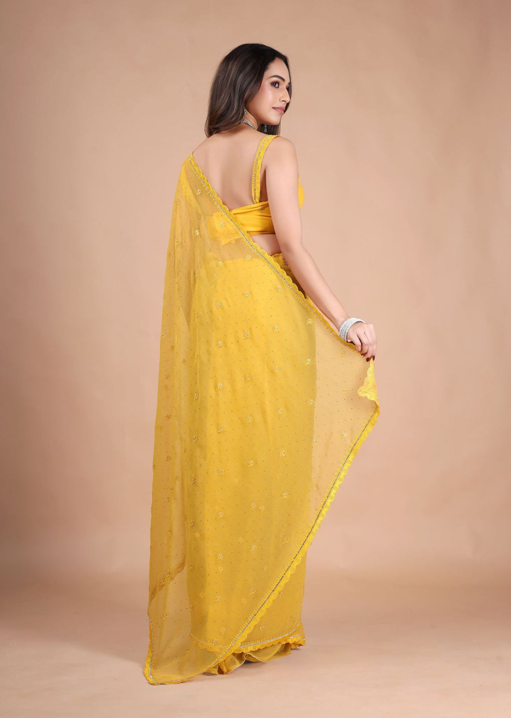 Sea Green Organza Saree with Zari Floral Buti & Stone Work Border