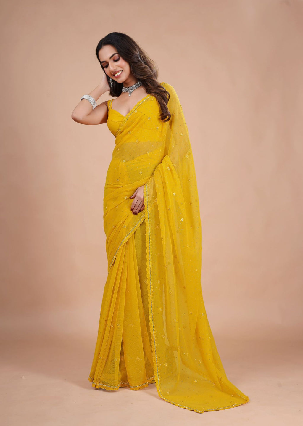 Sea Green Organza Saree with Zari Floral Buti & Stone Work Border