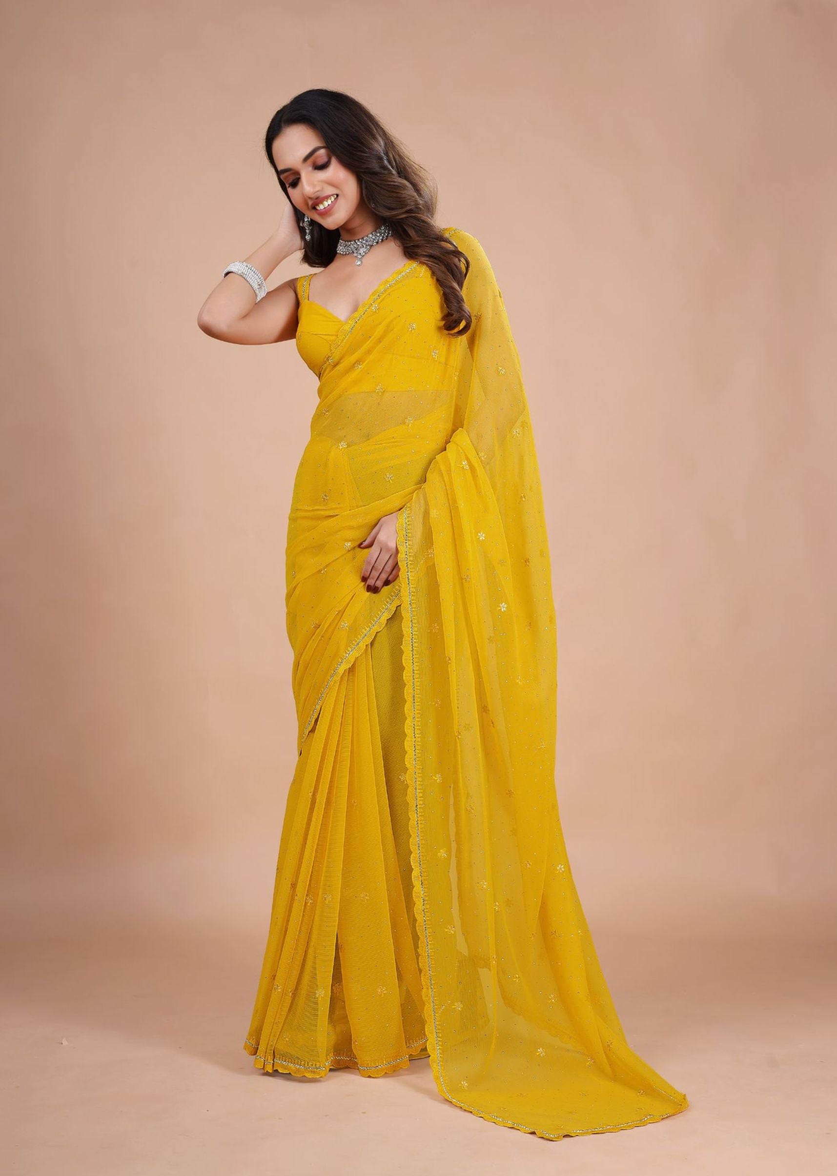 Sea Green Organza Saree with Zari Floral Buti & Stone Work Border