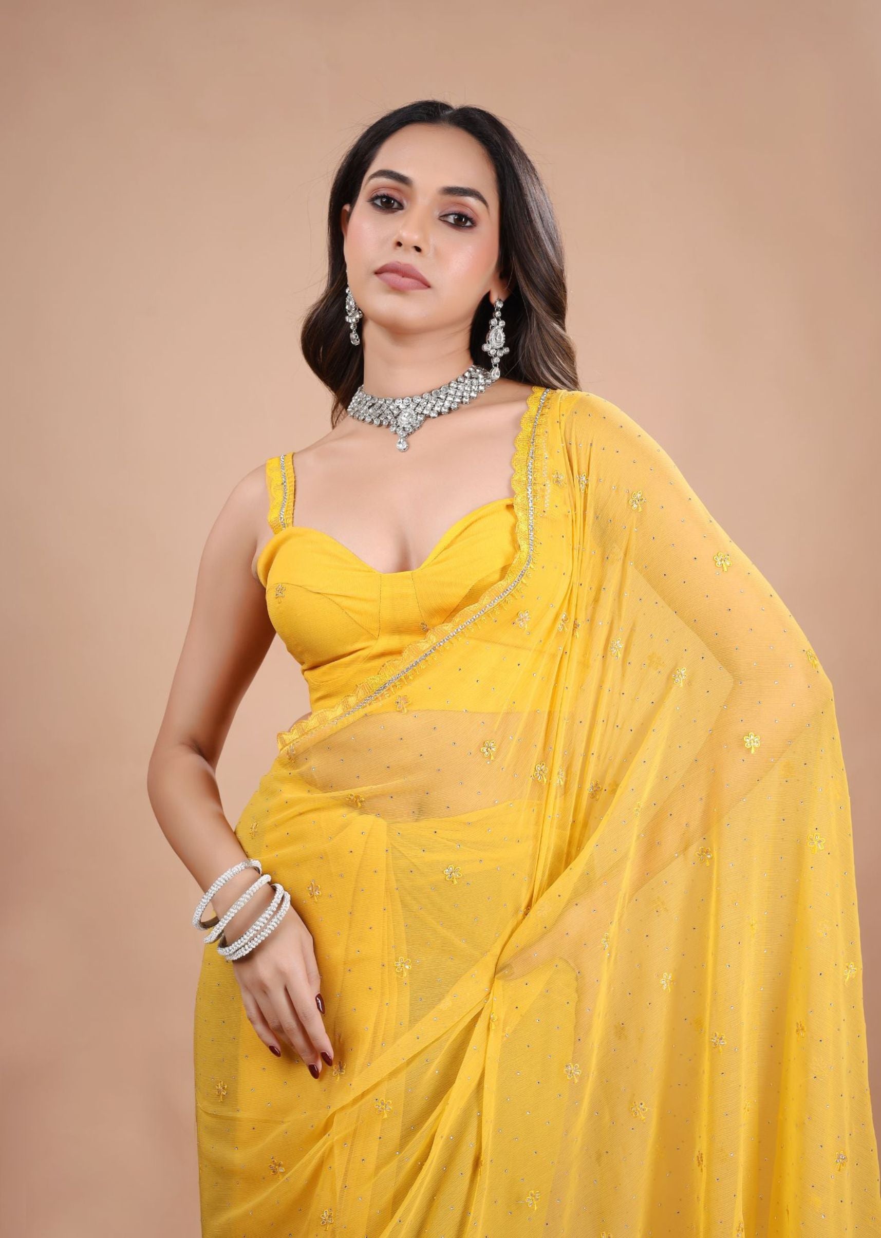 Sea Green Organza Saree with Zari Floral Buti & Stone Work Border
