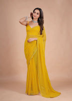 Sea Green Organza Saree with Zari Floral Buti & Stone Work Border