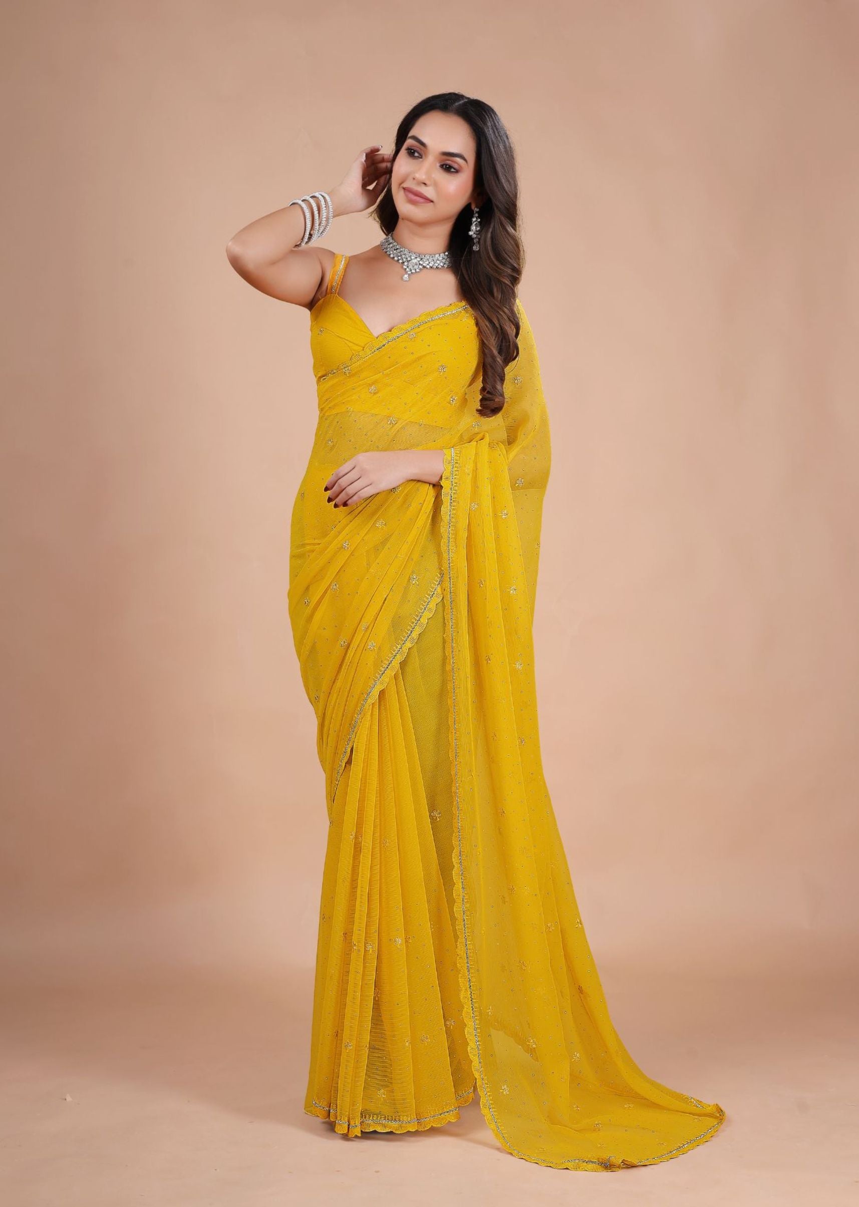 Sea Green Organza Saree with Zari Floral Buti & Stone Work Border