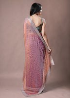 Dusty Teal Organza Saree with Zari Border & Stone Work Detailing