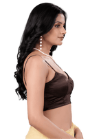 Coffee Brown Sweetheart Neck Spaghetti Strap Readymade Blouse for Women