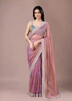 Dusty Teal Organza Saree with Zari Border & Stone Work Detailing