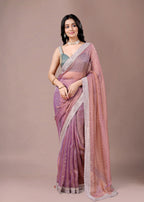 Dusty Teal Organza Saree with Zari Border & Stone Work Detailing