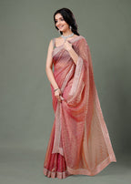 Dusty Teal Organza Saree with Zari Border & Stone Work Detailing