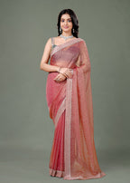 Dusty Teal Organza Saree with Zari Border & Stone Work Detailing
