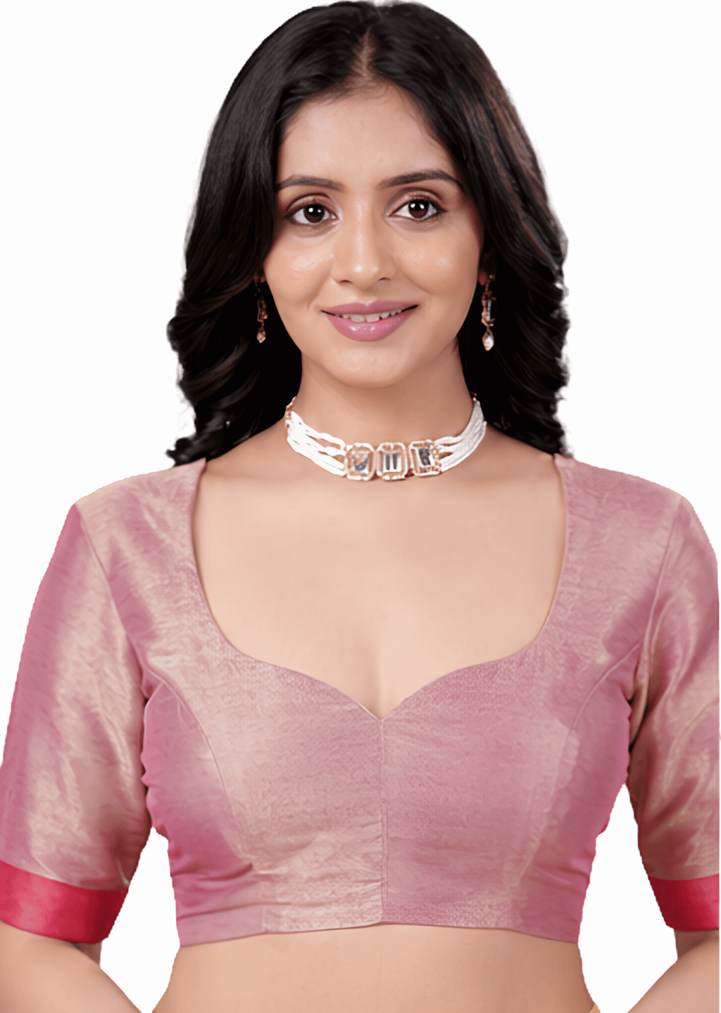 Dusty Pink Sweetheart Neck Elbow Sleeve Readymade Blouse for Women