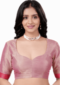 Dusty Pink Sweetheart Neck Elbow Sleeve Readymade Blouse for Women