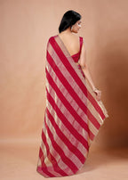Black & Gold Organza Saree with Metallic Stripe Print and Stone Work Border