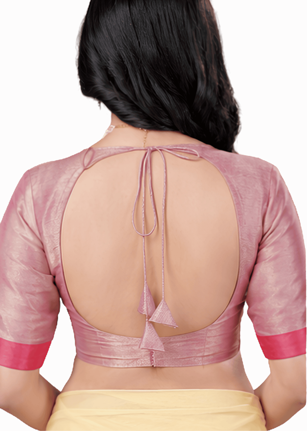 Dusty Pink Sweetheart Neck Elbow Sleeve Readymade Blouse for Women