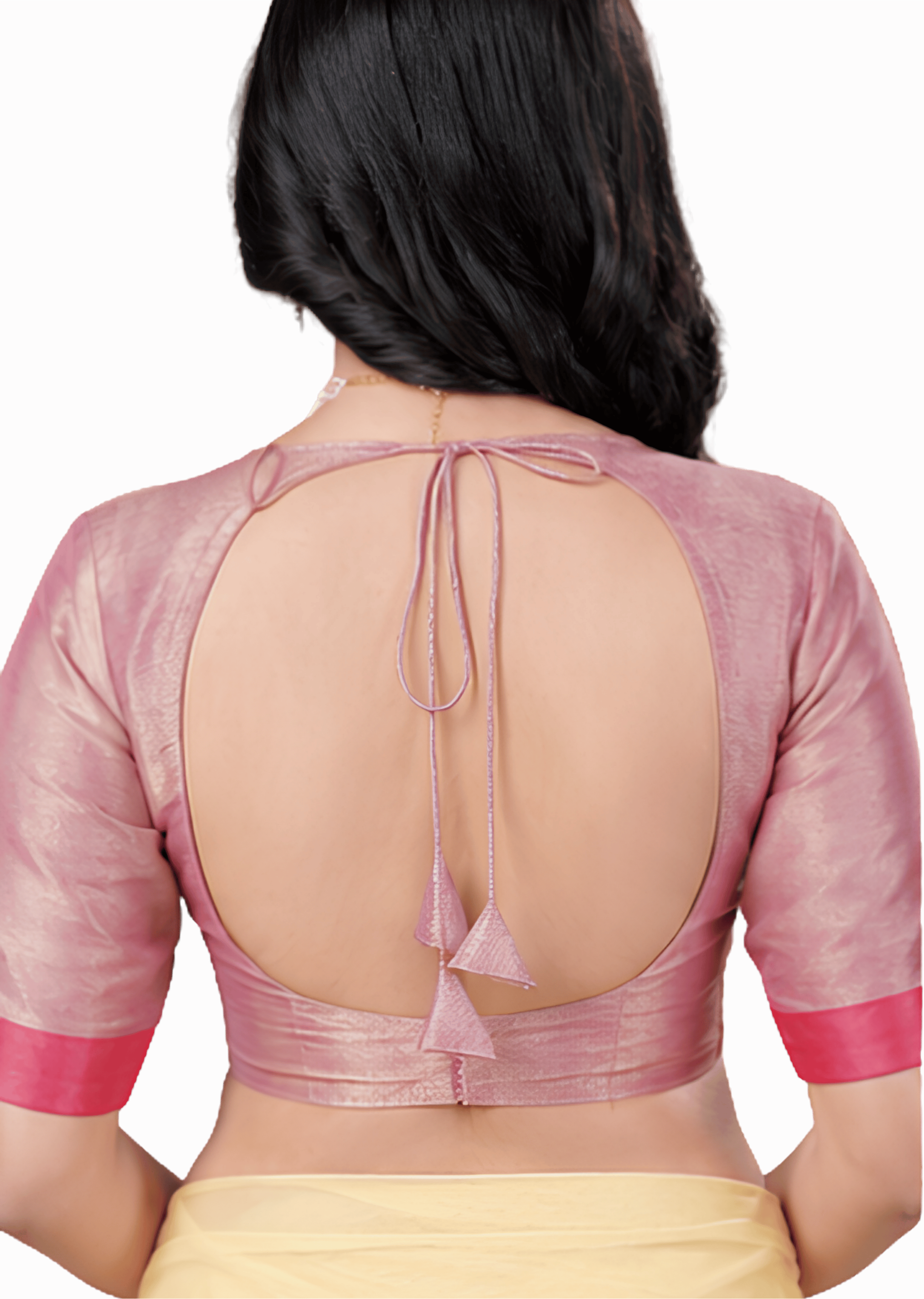 Dusty Pink Sweetheart Neck Elbow Sleeve Readymade Blouse for Women