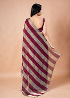 Black & Gold Organza Saree with Metallic Stripe Print and Stone Work Border