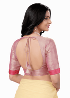 Dusty Pink Sweetheart Neck Elbow Sleeve Readymade Blouse for Women