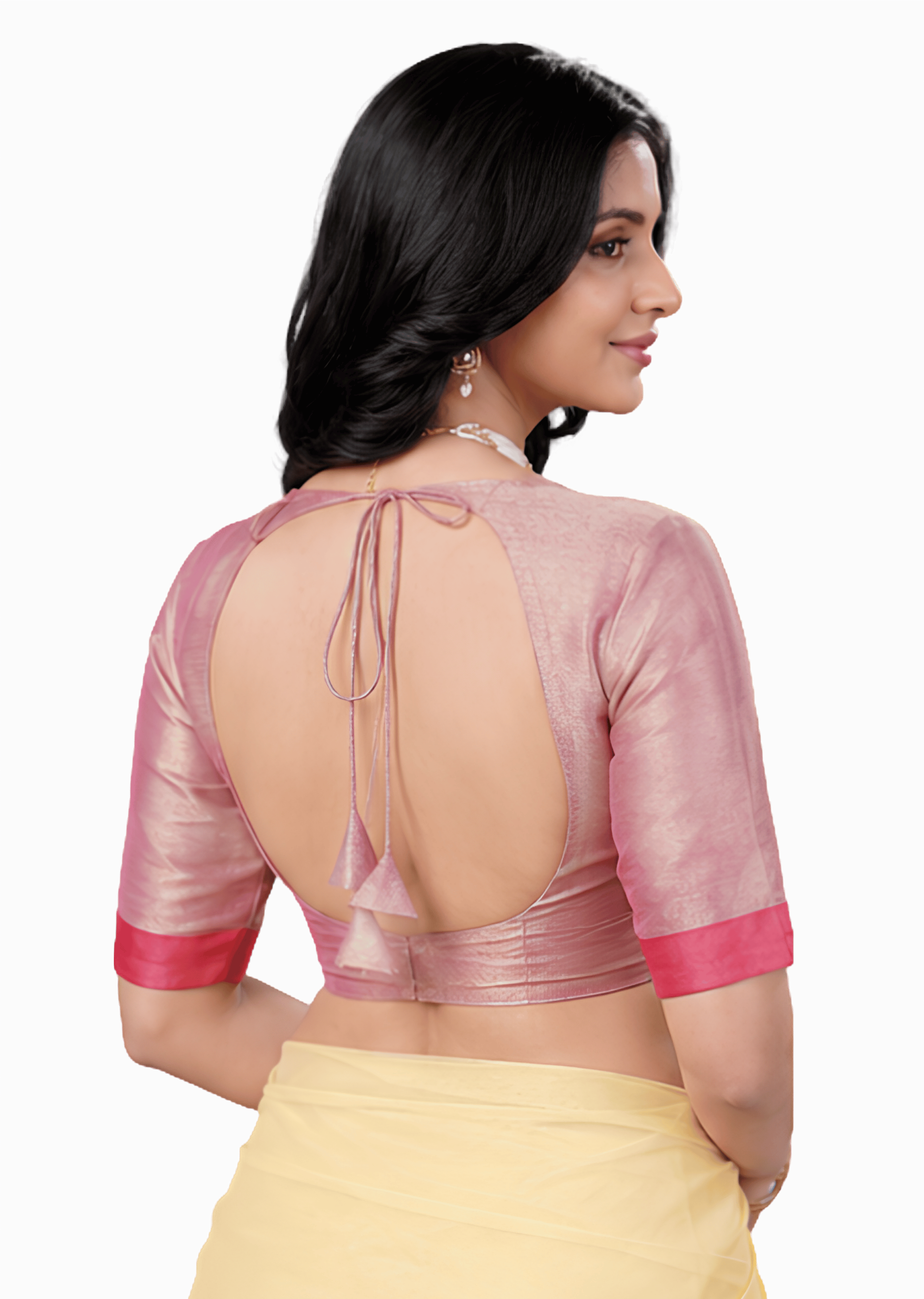 Dusty Pink Sweetheart Neck Elbow Sleeve Readymade Blouse for Women