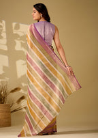 purple multicolor striped tissue silk saree draped side view