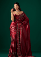 Wine Silk Saree Draped Pose - Wedding Party Wear