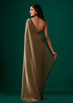 Gold Italian Silk Saree Back Drape Design - Diamond Border Detail