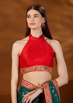 Firozi Art Silk Saree With Matching Blouse - Wedding Wear Look