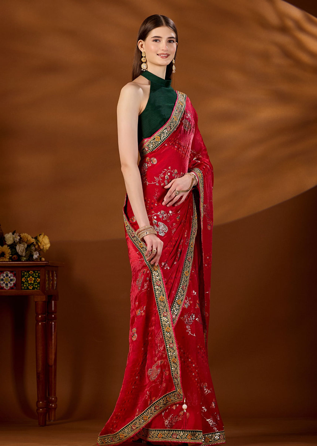 Pink Art Silk Saree Embroidered Border Close Up - Wedding Saree