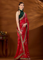 Pink Art Silk Saree Embroidered Border Close Up - Wedding Saree