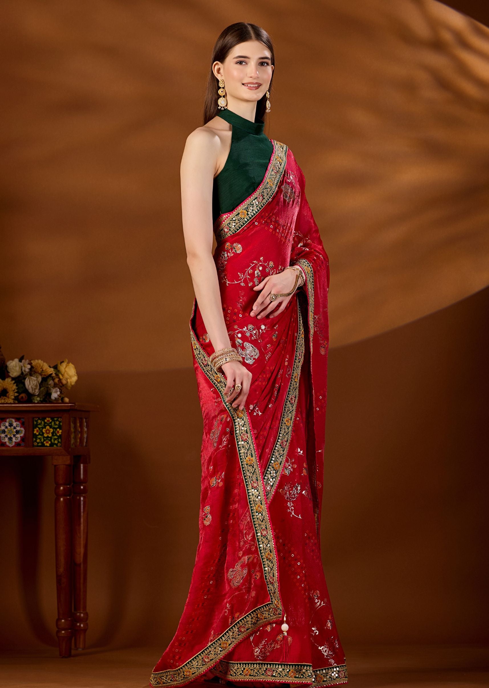 Pink Art Silk Saree Embroidered Border Close Up - Wedding Saree