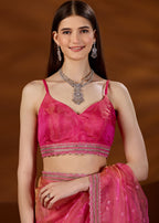 Pink Tissue Saree With Matching Blouse - Festive Wear Look