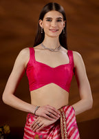 Red Pink Silk Saree With Matching Blouse - Party Wear Look