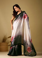 black ombre floral italian silk saree full length side view