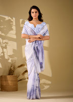 blue tiger print italian silk saree front pose with pleats
