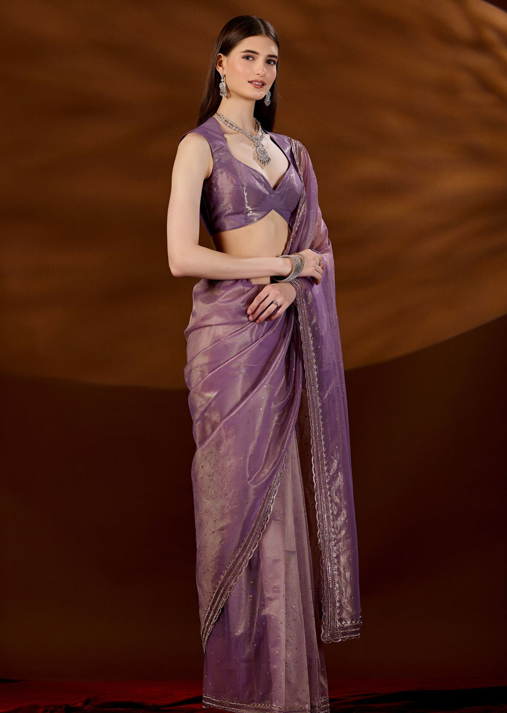 Purple Tissue Saree Side View - Festive Wear Saree