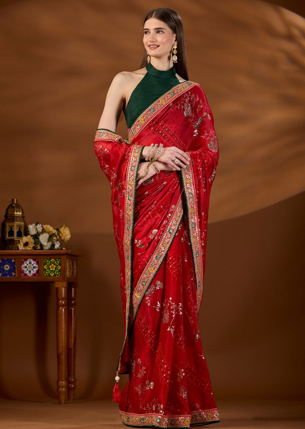 Red Art Silk Saree Styled Look - Festive Party Wear