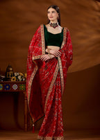 Red Art Silk Saree Side View - Festive Wear Saree