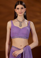 Lavender Purple Chiffon Saree With Matching Blouse - Festive Wear Look